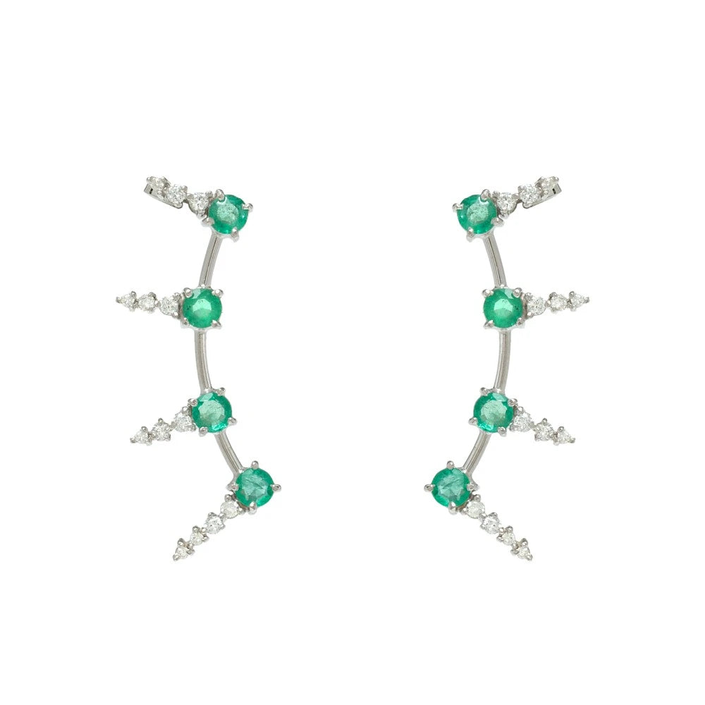 BRINCO EARCUFF COM ESMERALDA E DIAMANTE