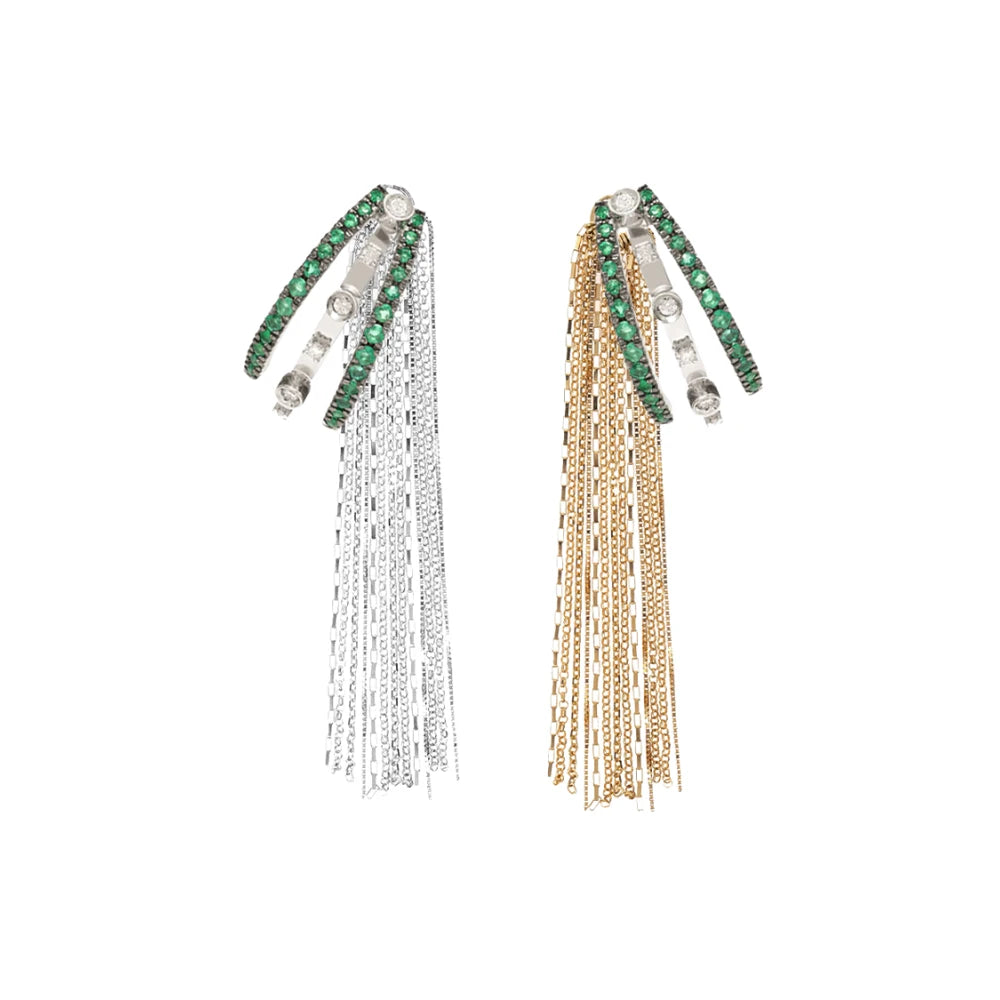 BRINCO CÔNCAVO TRIPLO COM ESMERALDA E DIAMANTE