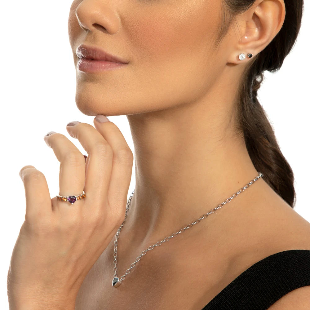 ANEL CORAÇÃO COM AMETISTA E MANDARIM