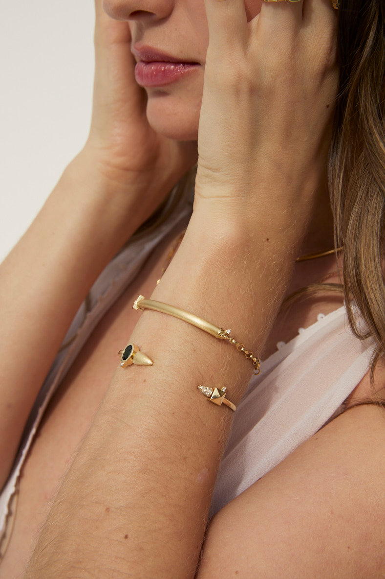 BRACELETE DENTE COM TURMALINA E DIAMANTE