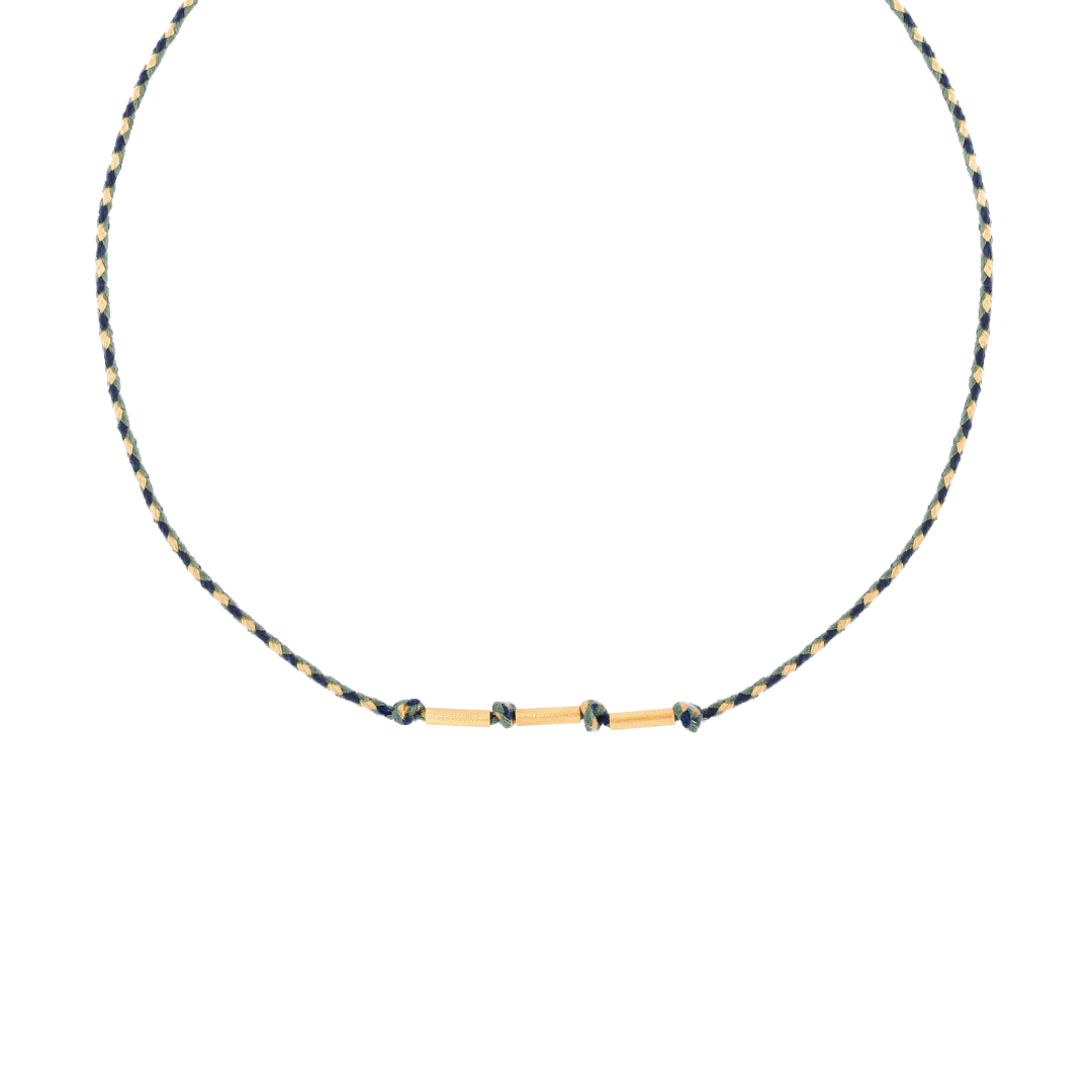 PULSEIRA FIO DE CORDA COM 3 CANINHOS DE OURO