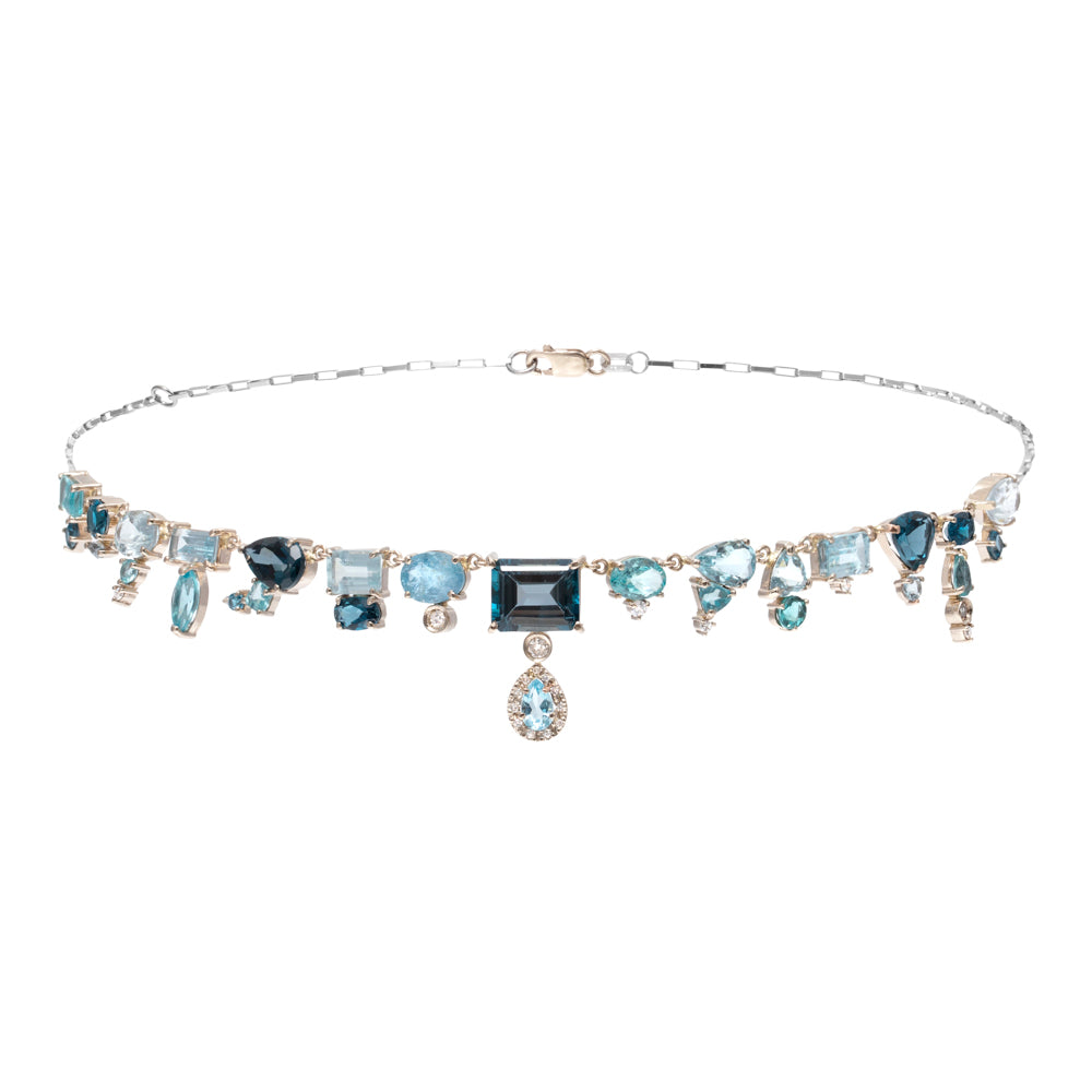 MAXI COLAR COM TOPÁZIO, ÁGUA MARINHA,  APATITA E DIAMANTE