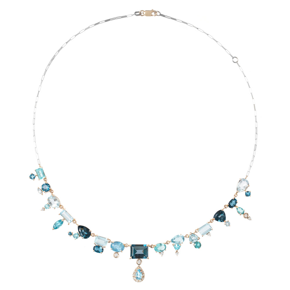 MAXI COLAR COM TOPÁZIO, ÁGUA MARINHA,  APATITA E DIAMANTE