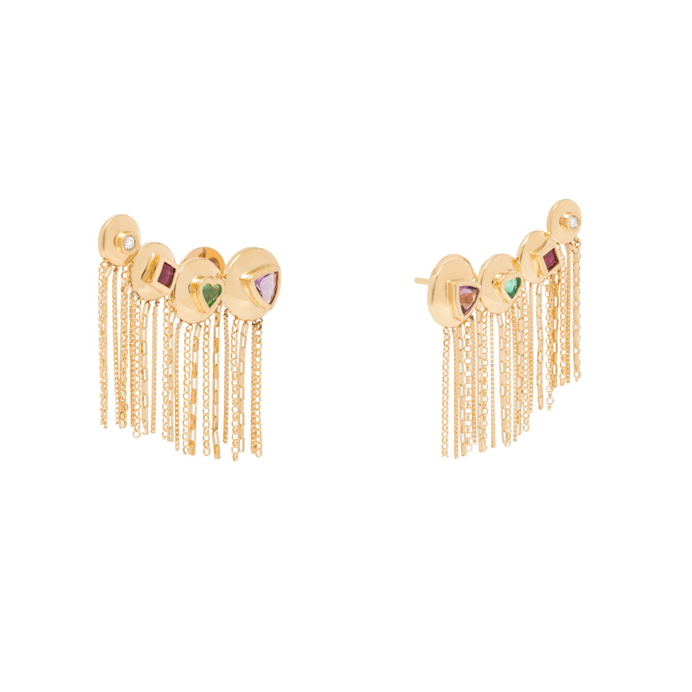 BRINCO EARCUFF COM RUBI, ESMERALDA, AMETISTA E DIAMANTES