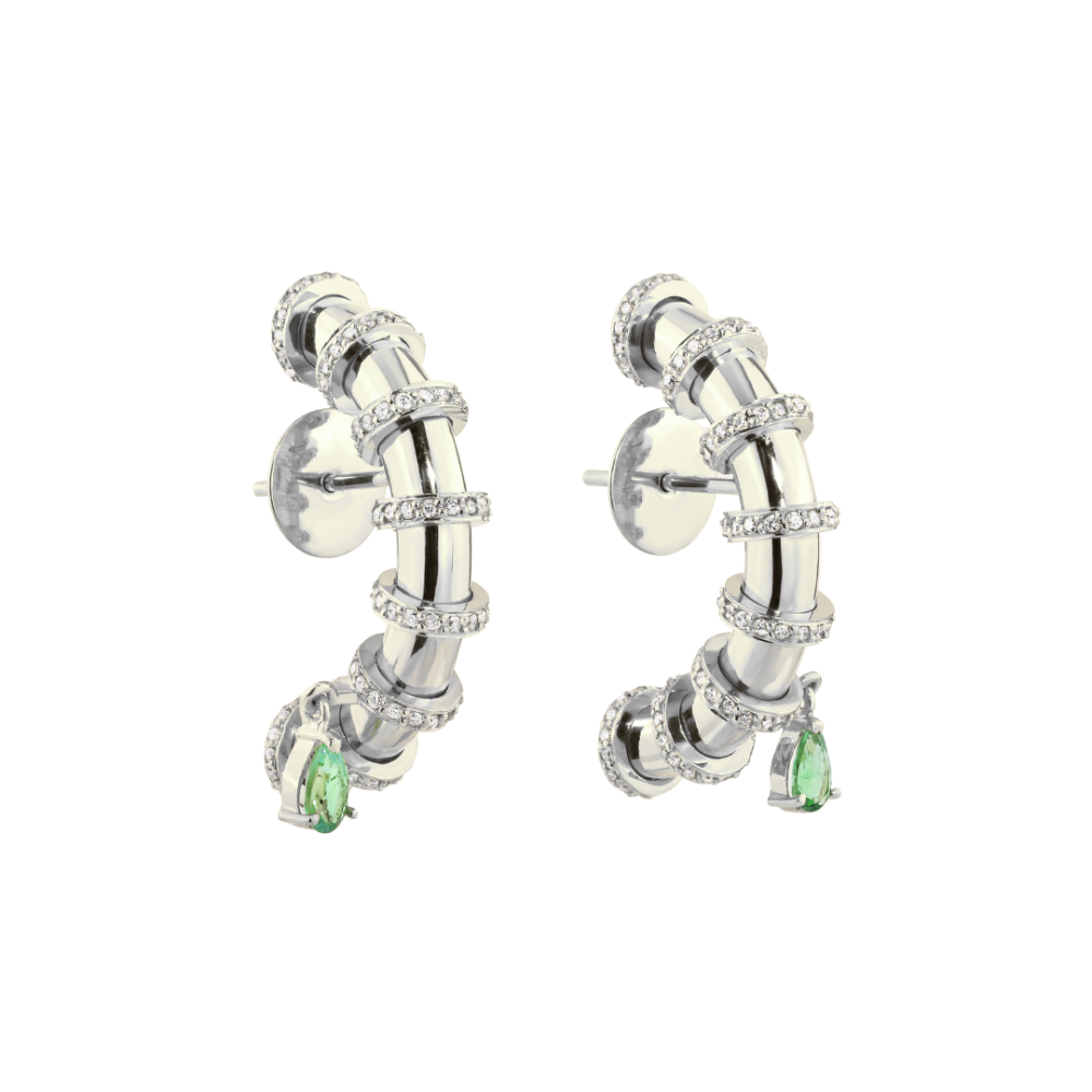 BRINCO CÔNCAVO COM DIAMANTES E ESMERALDA