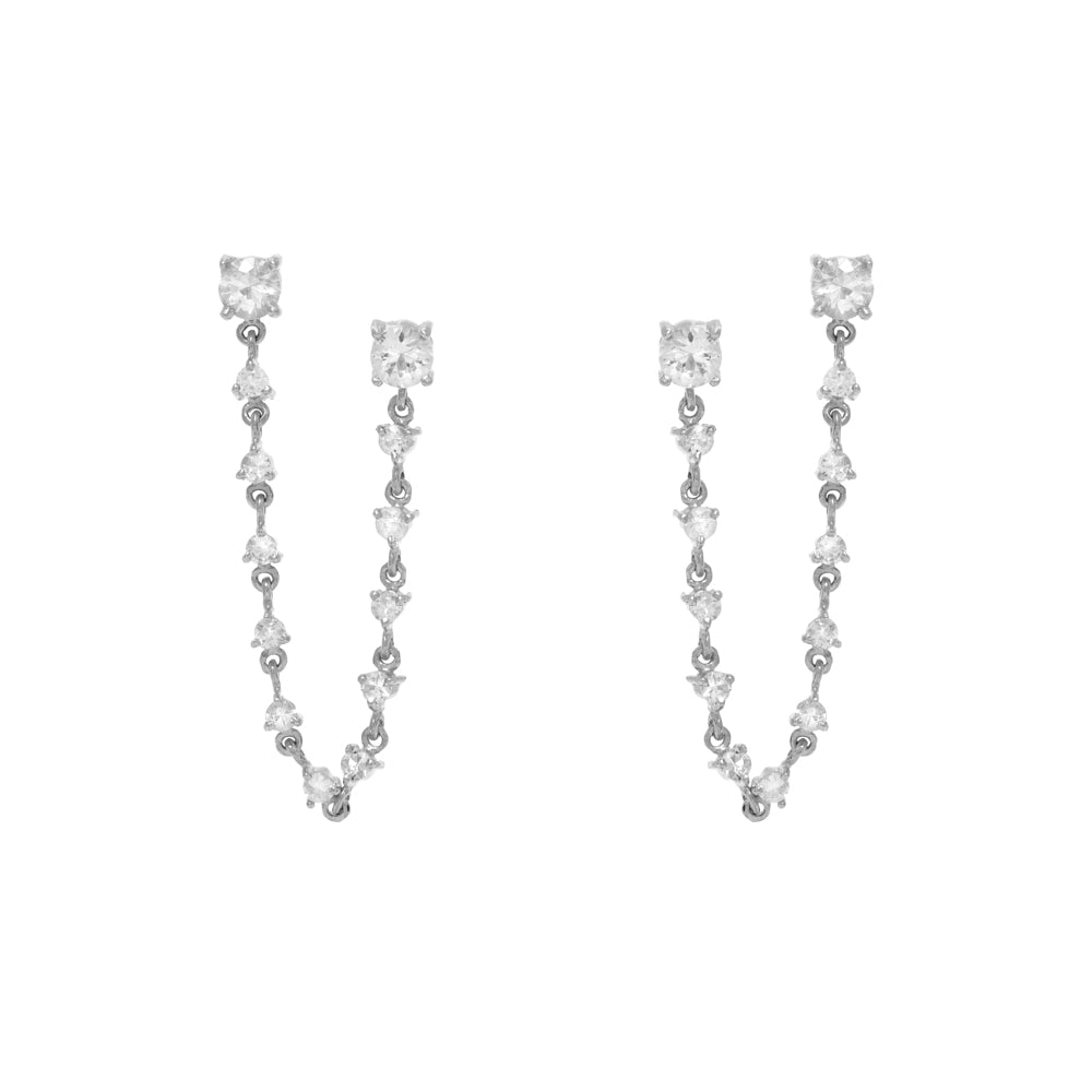 BRINCO DUPLO DE SAFIRAS INCOLOR COM CORRENTES