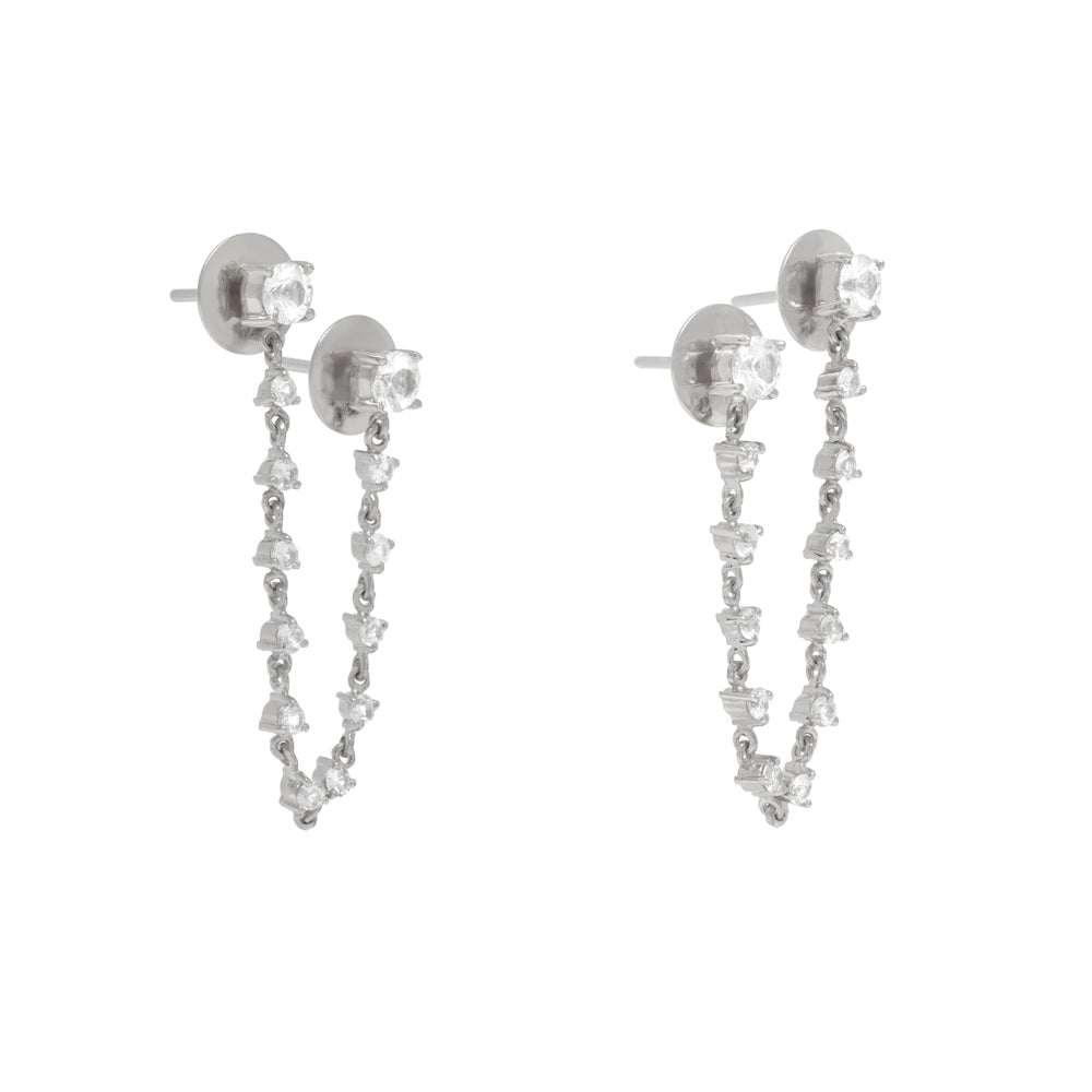 BRINCO DUPLO DE SAFIRAS INCOLOR COM CORRENTES