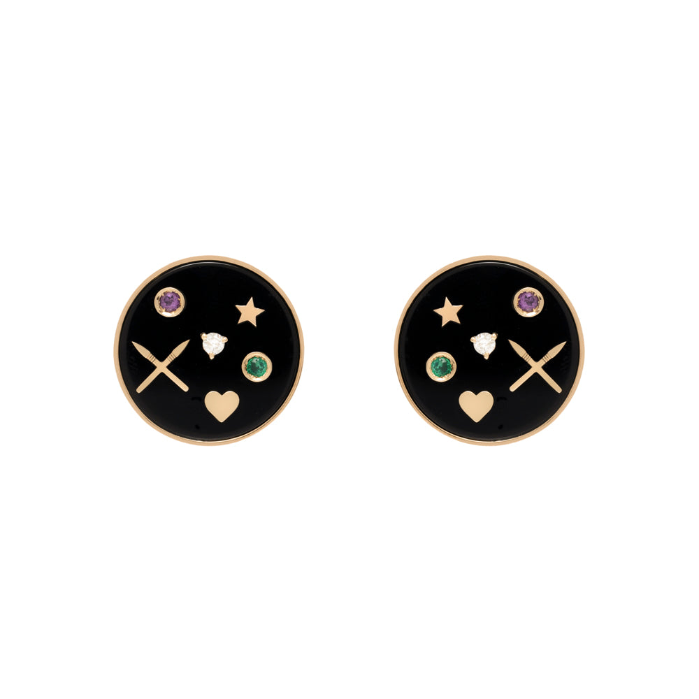 BRINCO COM ÔNIX, AMETISTA E ESMERALDA