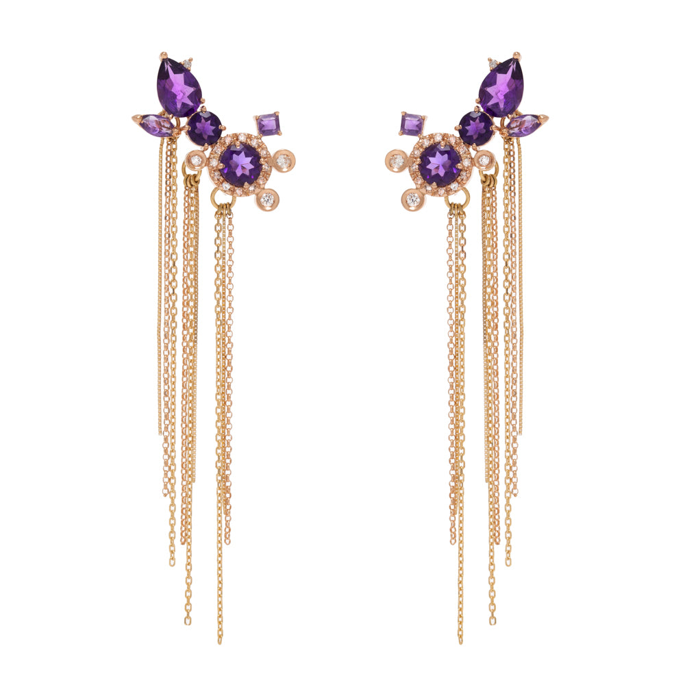 BRINCO EARCUFF AMETISTA COM FRANJAS