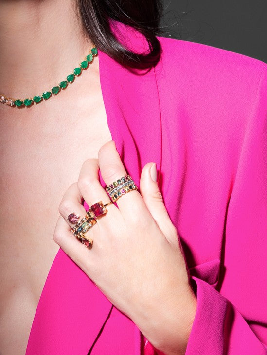 ANEL ALIANÇA COM TURMALINAS COLORIDAS