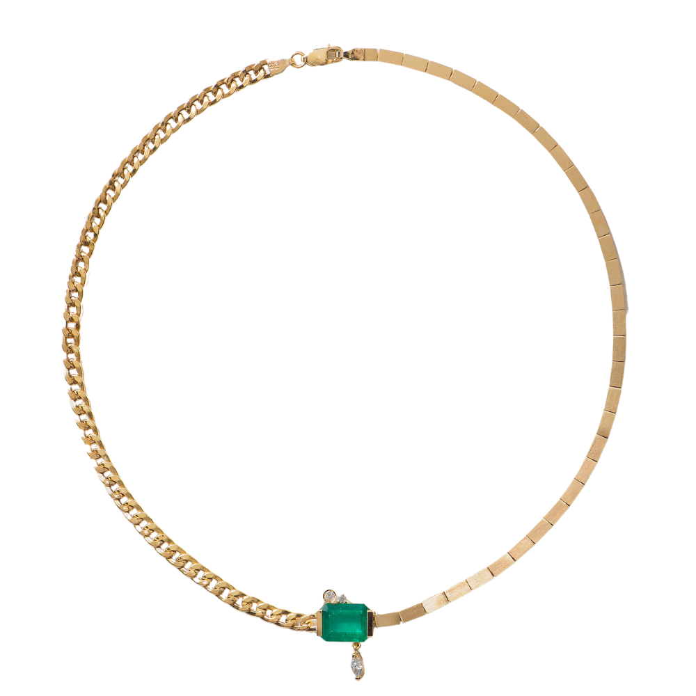 COLAR COM ESMERALDA E DIAMANTES