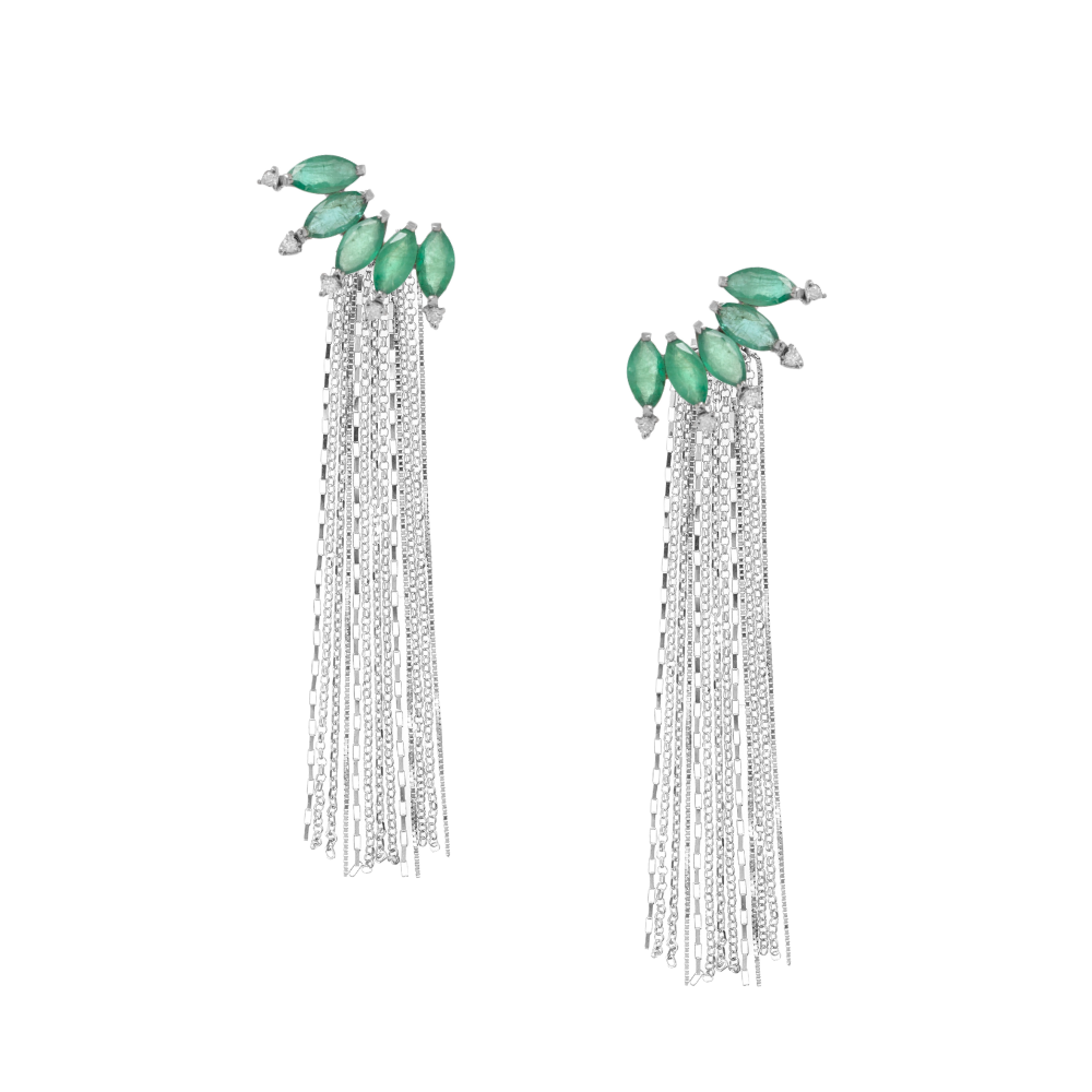 BRINCO EARCUFF ESMERALDAS E DIAMANTE