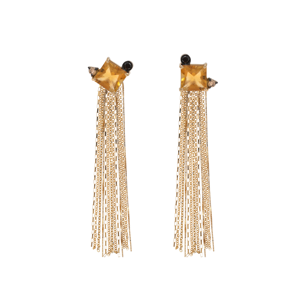 BRINCO CITRINO COM DIAMANTE NEGRO E CHOCOLATE