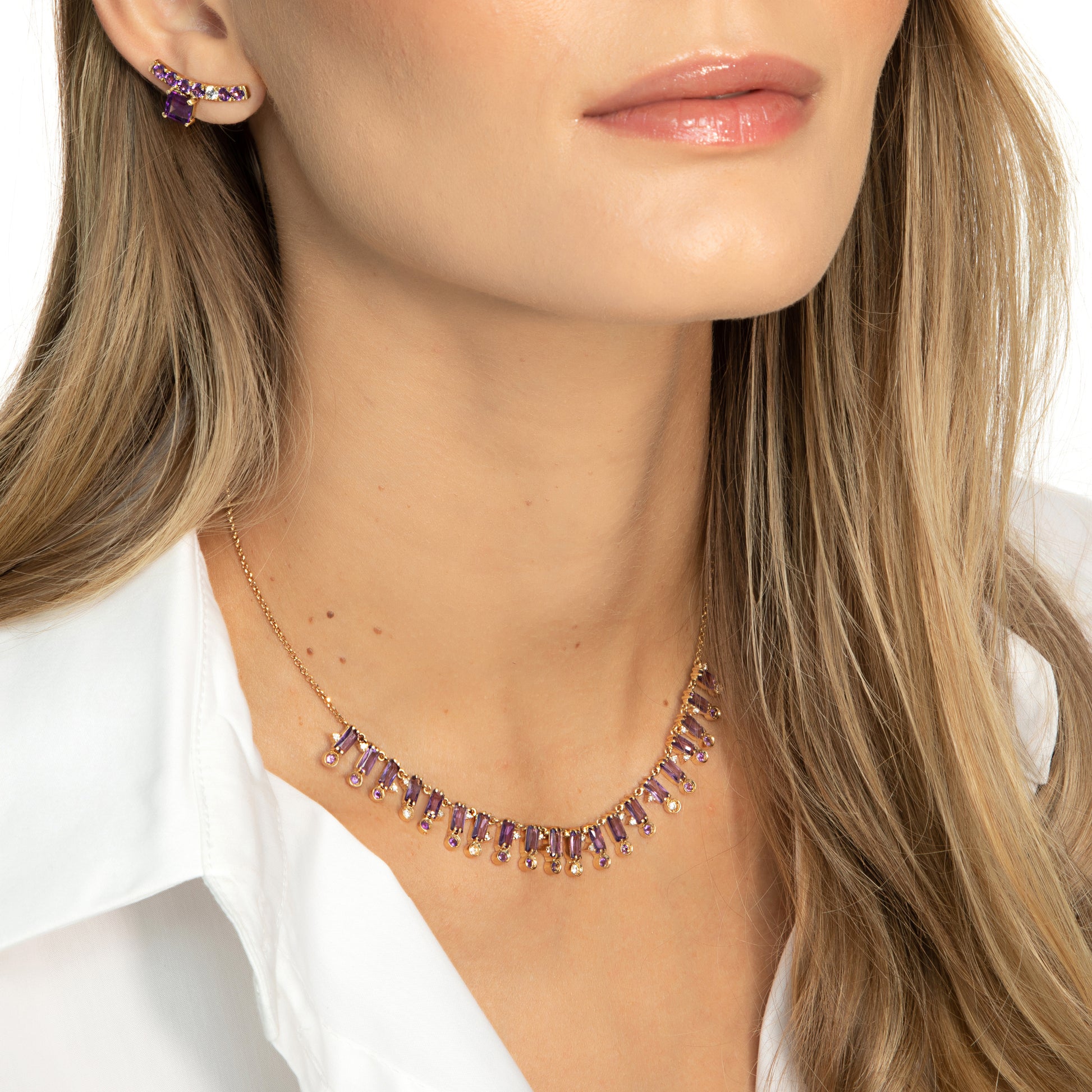 COLAR COM AMETISTAS E DIAMANTES