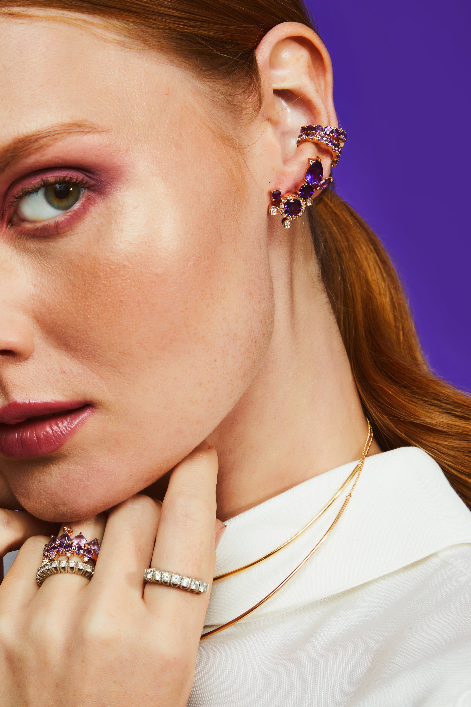 BRINCO EARCUFF AMETISTA COM FRANJAS