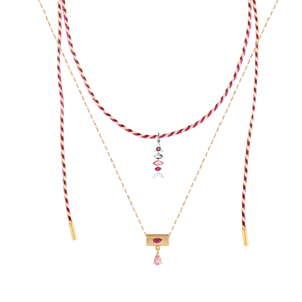 PINGENTE ESPINHA DE PEIXE COM GEMAS