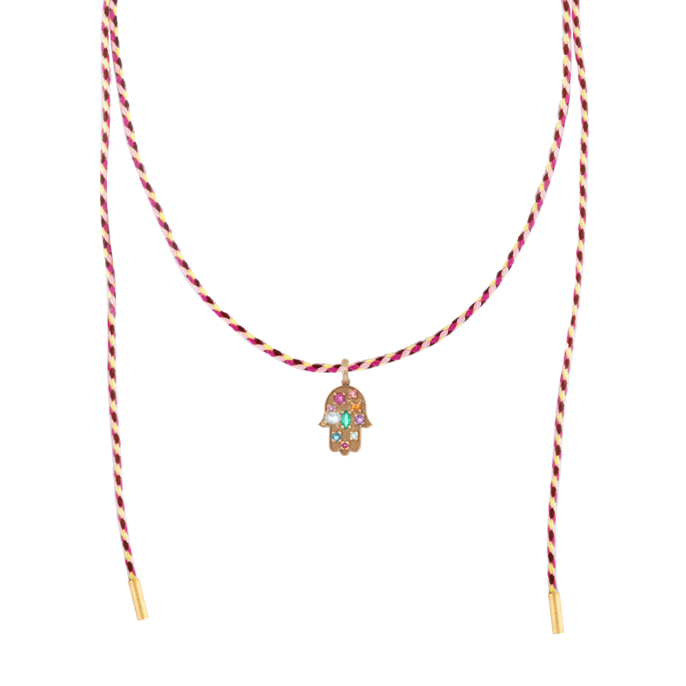 PINGENTE MÃO DE HAMSÁ COM GEMAS COLORIDAS