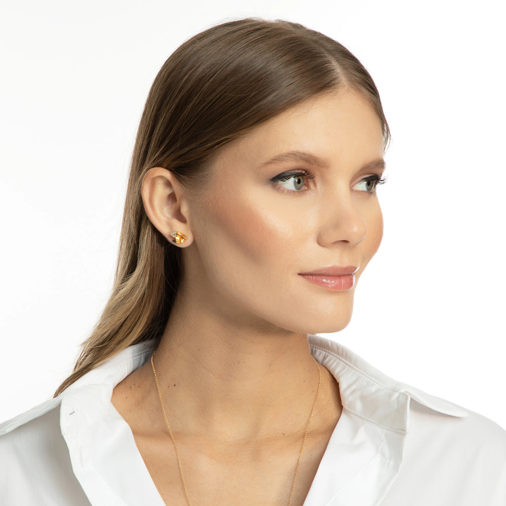 BRINCO CITRINO COM SAFIRA INCOLOR E DIAMANTE NEGRO