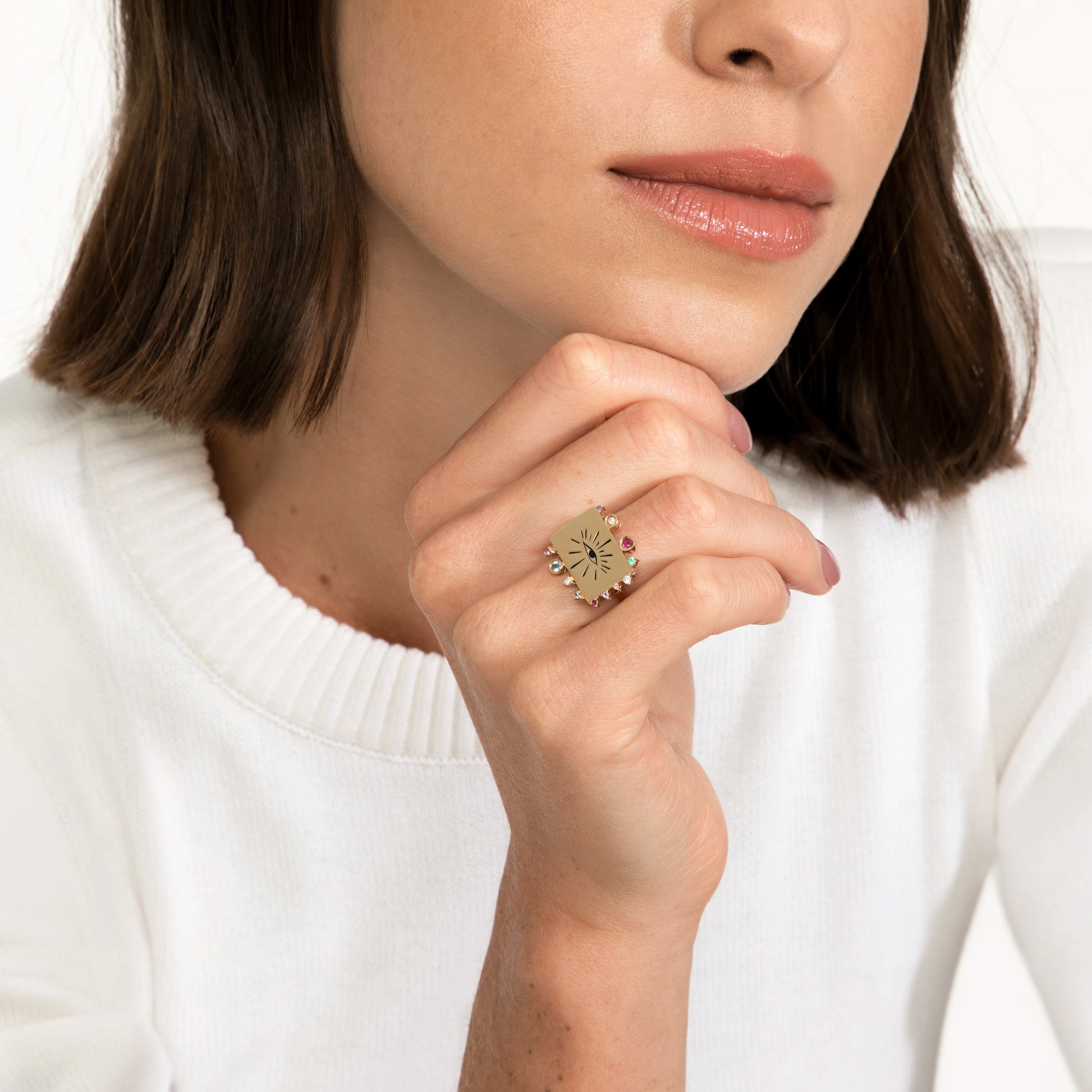 ANEL OLHO GREGO RETANGULAR