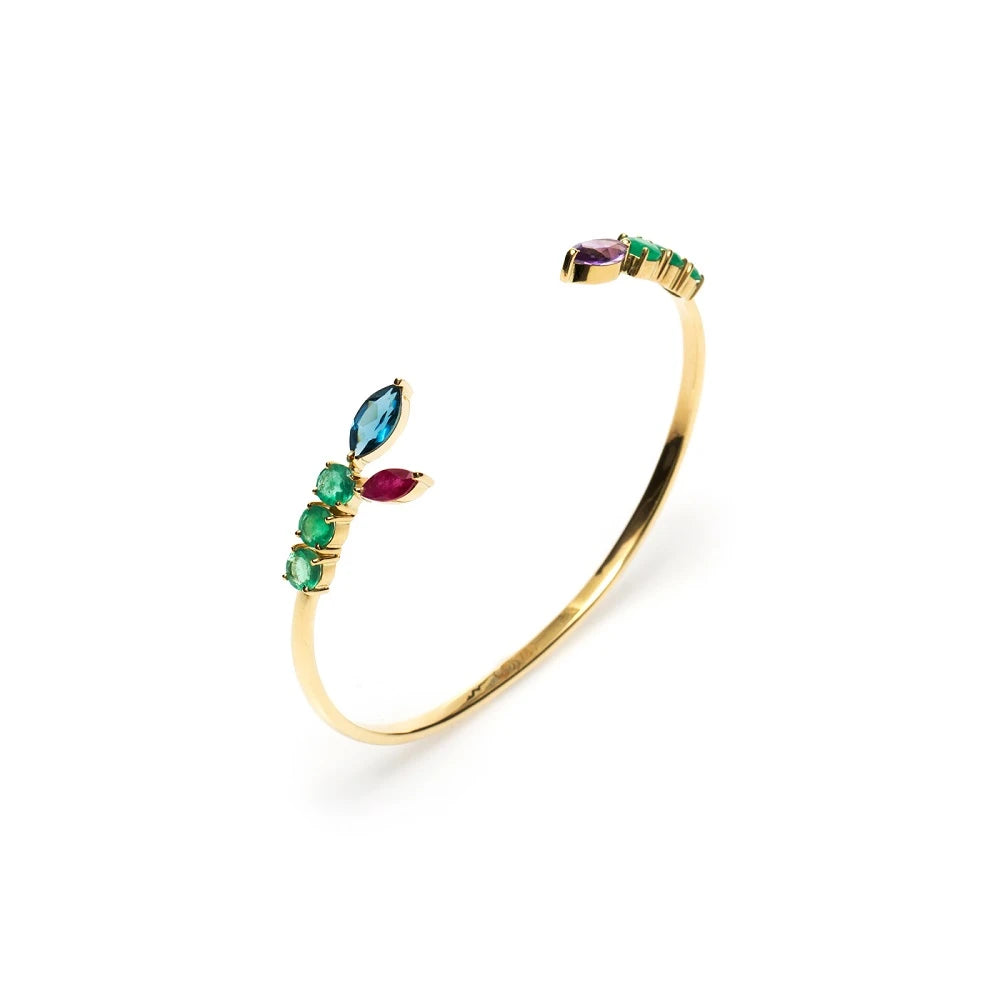 BRACELETE COM ESMERALDA, AMETISTA, TOPÁZIO E RUBI