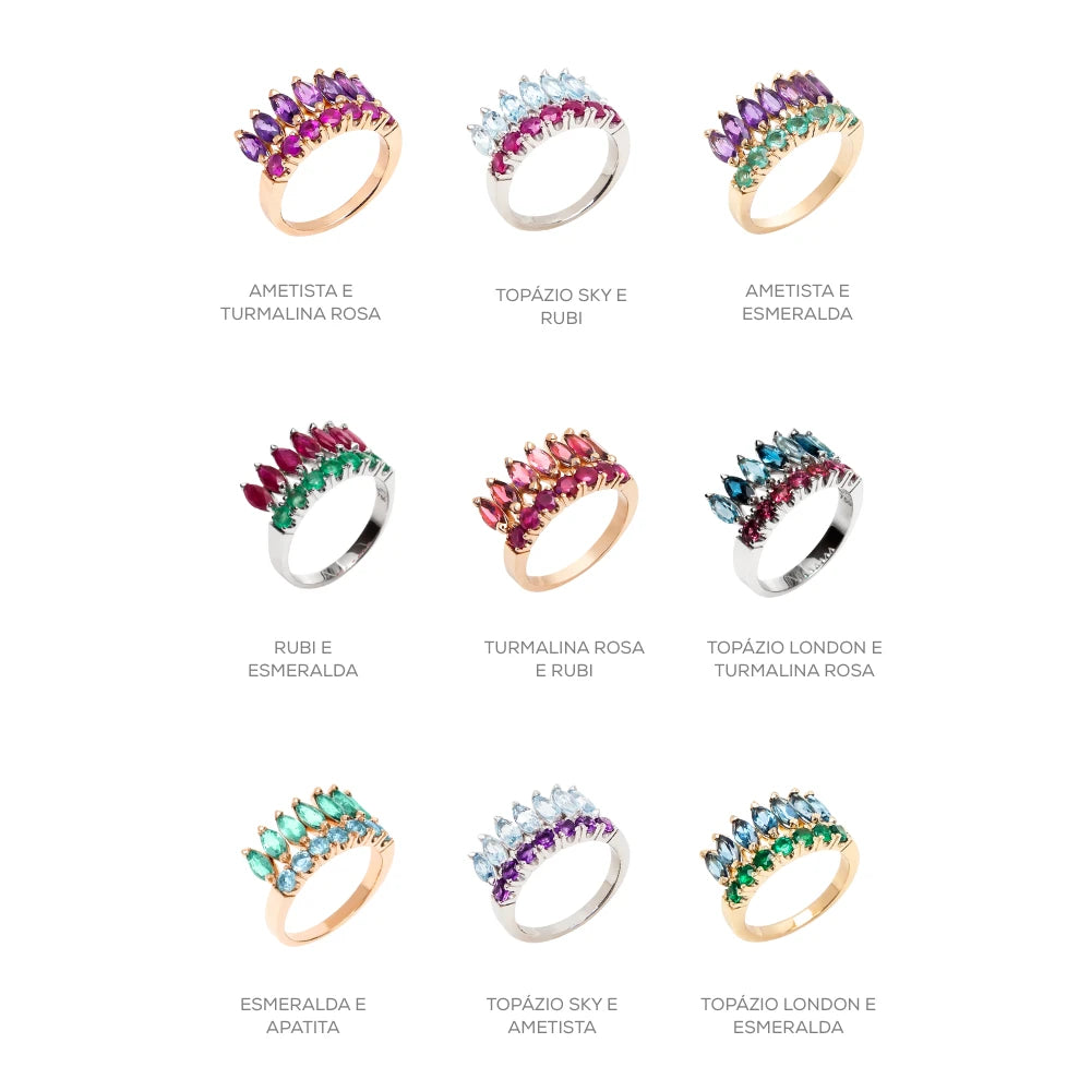 ANEL COCAR TURMALINA ROSA, TOPÁZIO LONDON E SKY