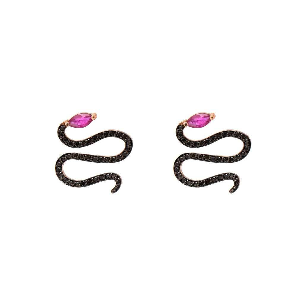 BRINCO COBRA COM RUBI E DIAMANTE NEGRO