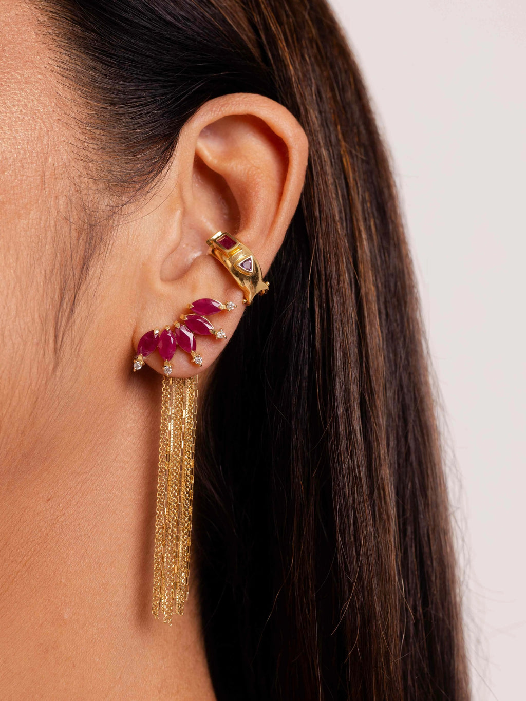 PIERCING COM RUBI E AMETISTAS