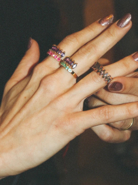 ANEL MEIA ALIANÇA GRANITADO DIAMANTES