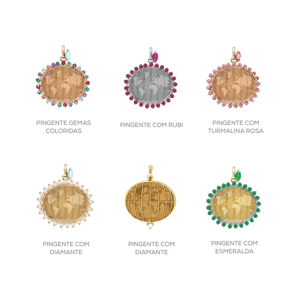 PINGENTE MUNDINHO COM TURMALINA ROSA