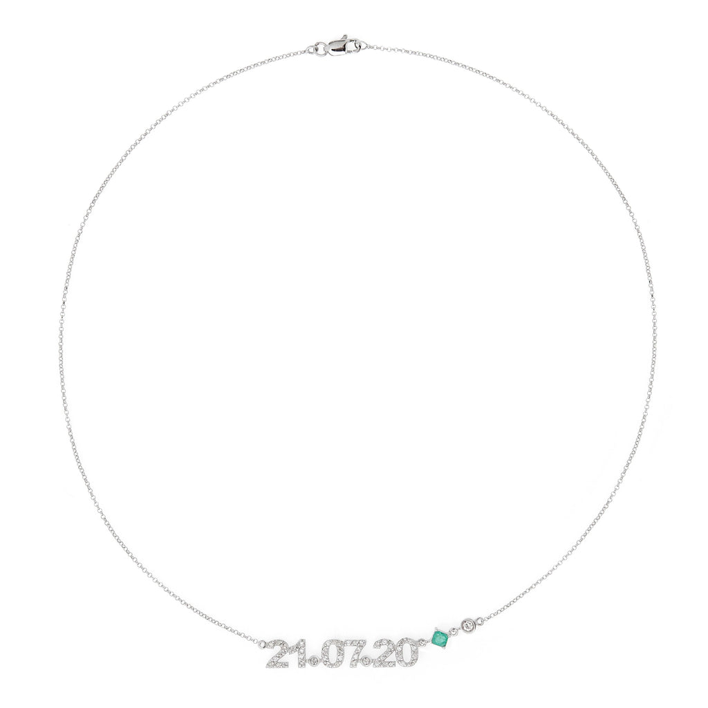 COLAR DATA PERSONALIZÁVEL COM ESMERALDA E DIAMANTE