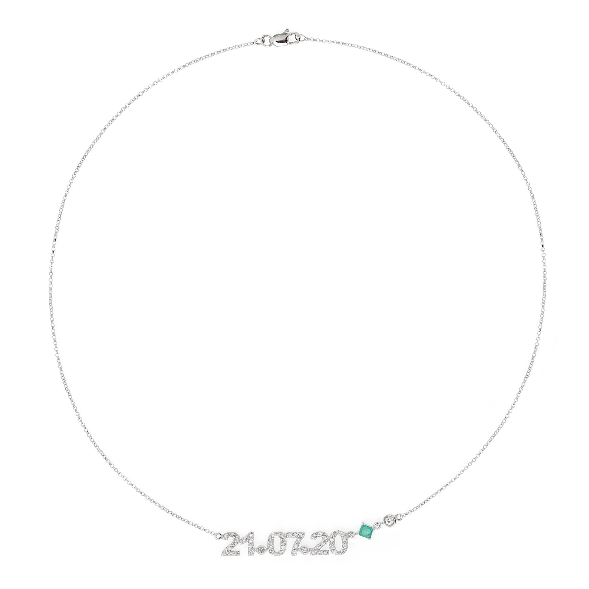 COLAR DATA PERSONALIZÁVEL COM ESMERALDA E DIAMANTE