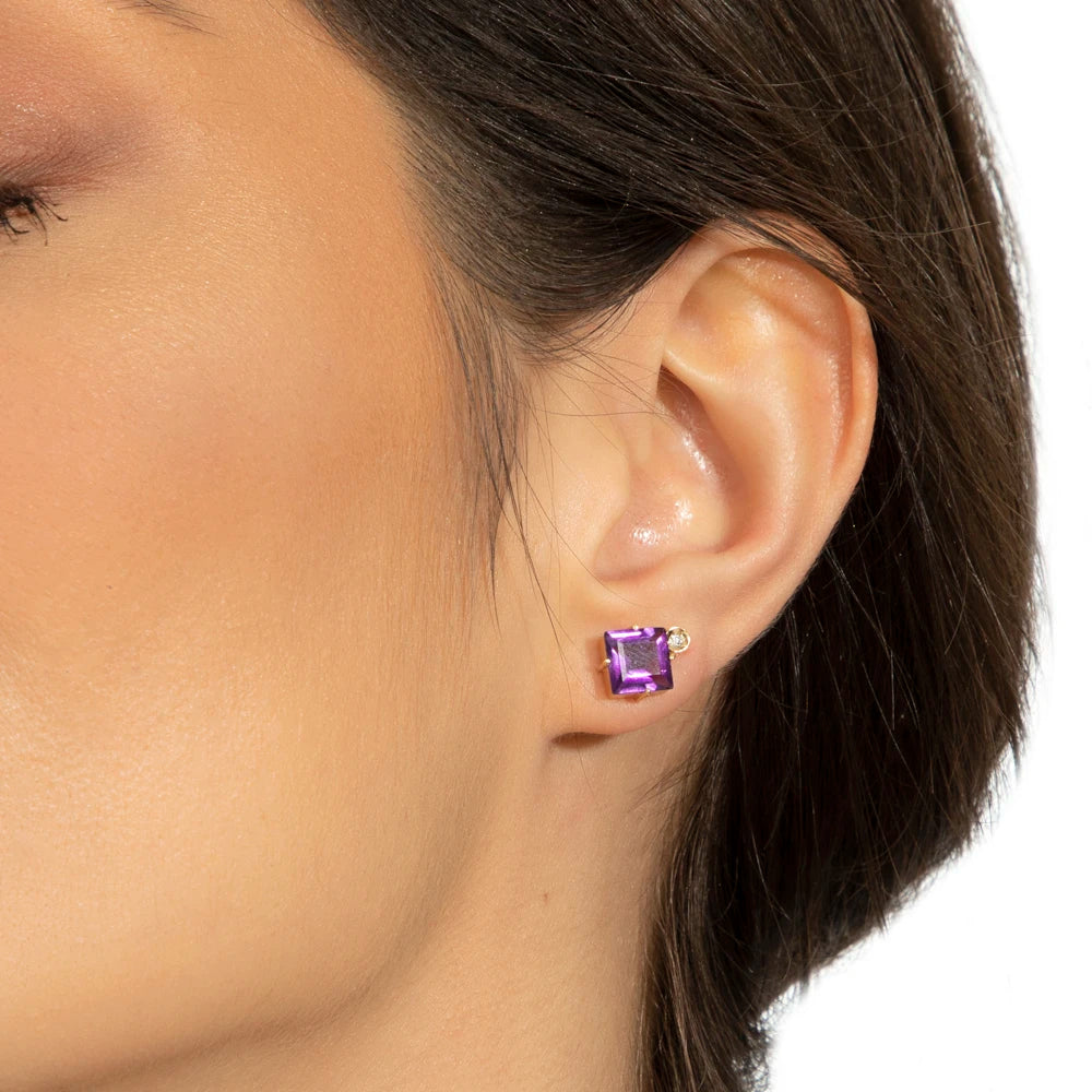 BRINCO AMETISTA COM DIAMANTE