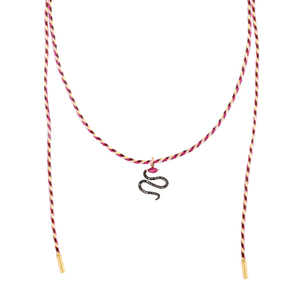 PINGENTE COBRA COM RUBI E DIAMANTE NEGRO