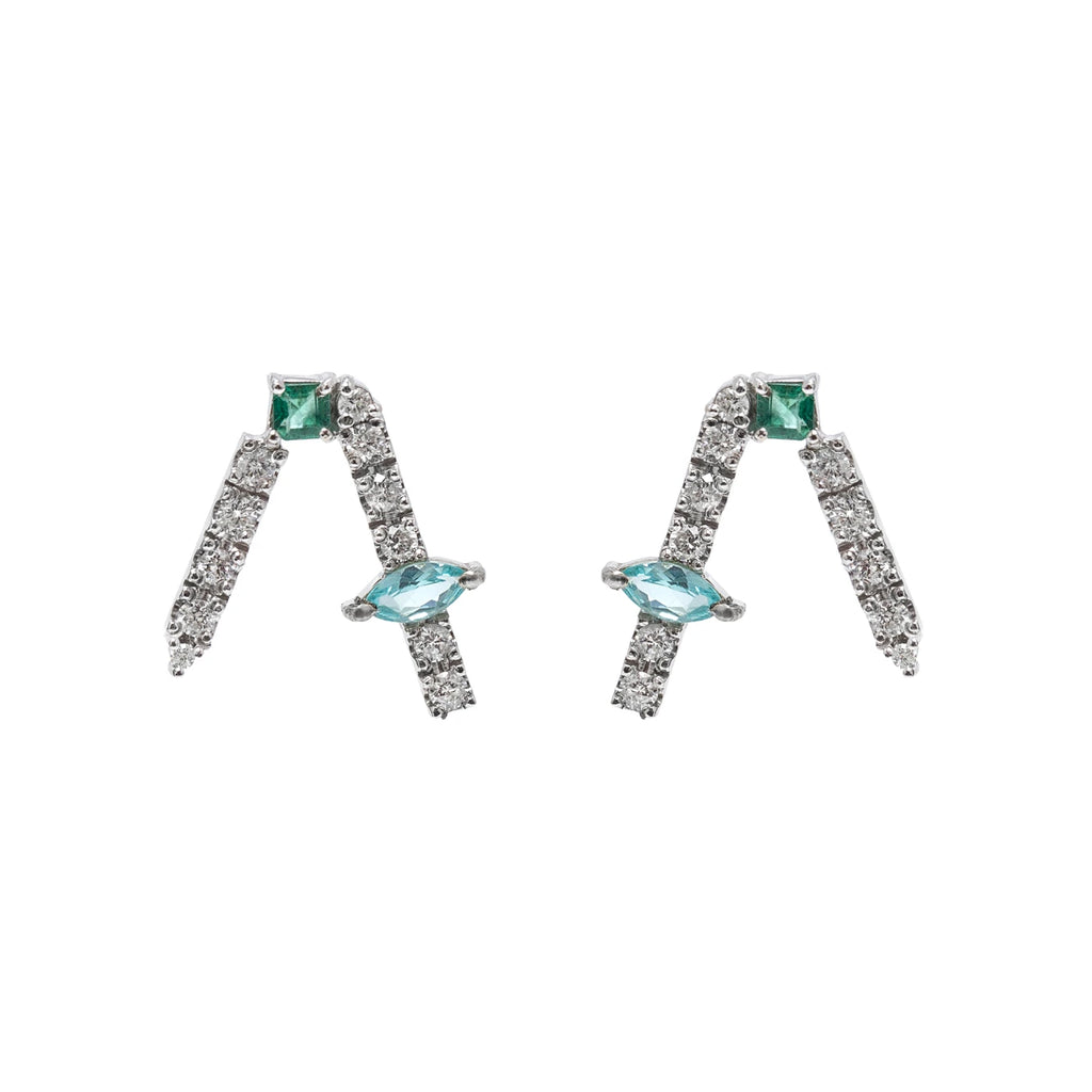 BRINCO PALITO DUPLO ESMERALDA, APATITA E DIAMANTES