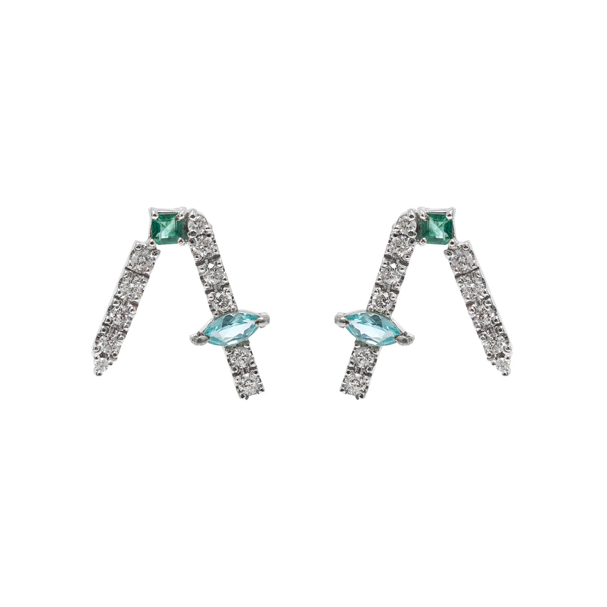 BRINCO PALITO DUPLO ESMERALDA, APATITA E DIAMANTES