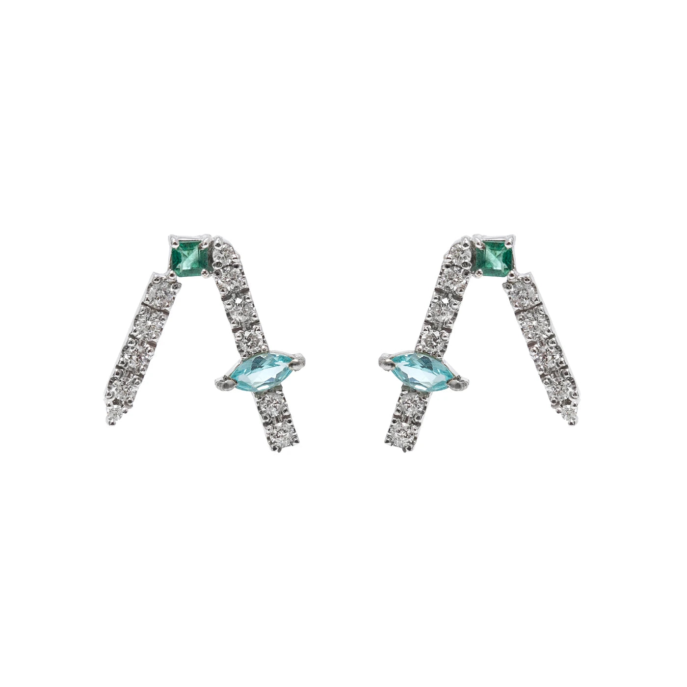 BRINCO PALITO DUPLO ESMERALDA, APATITA E DIAMANTES