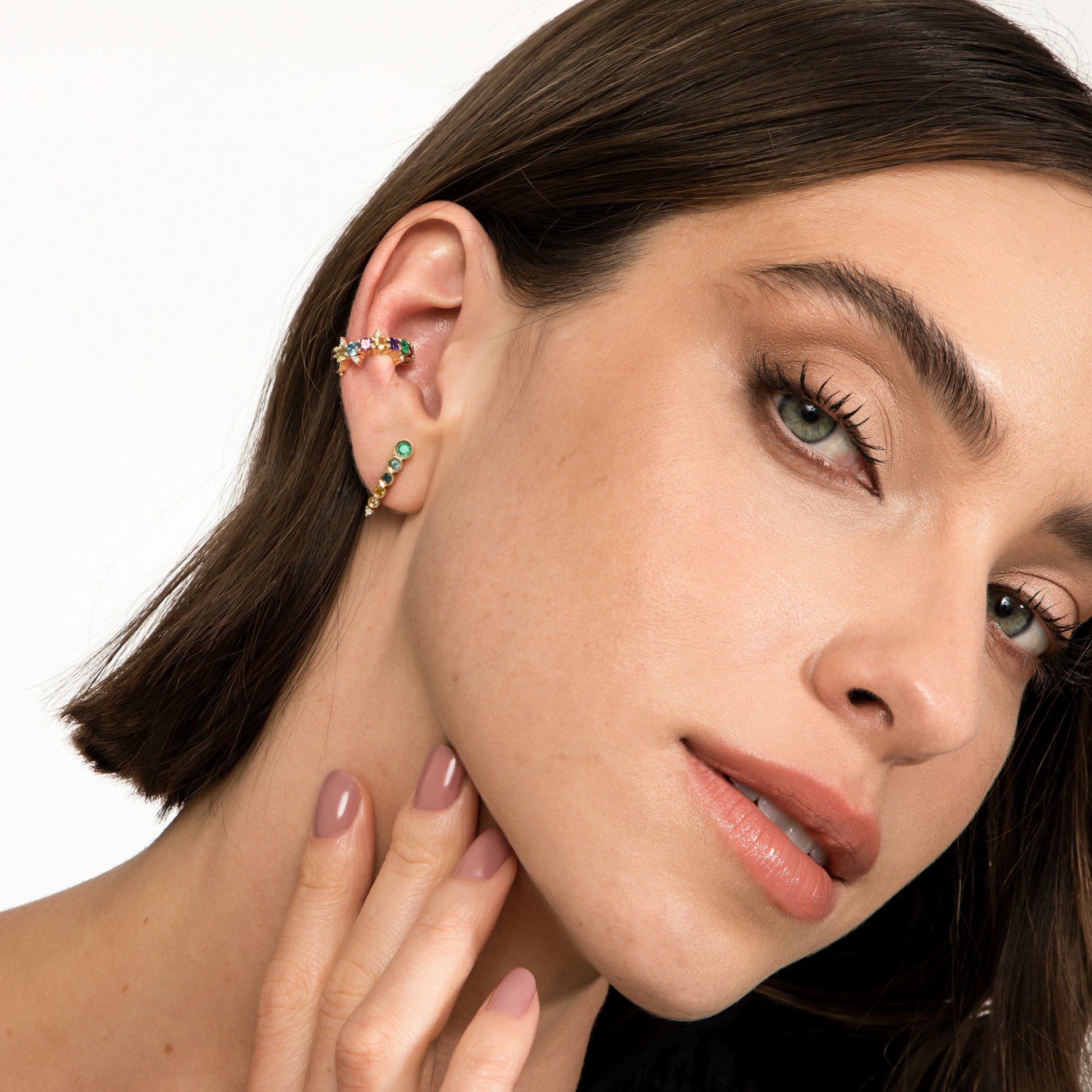 PIERCING GEMAS COLORIDAS COM DIAMANTE