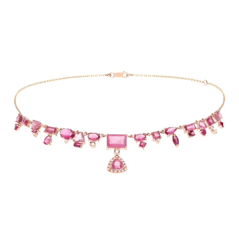 COLAR MAXI COM TURMALINA ROSA, RUBI, RUBELITA E DIAMANTES