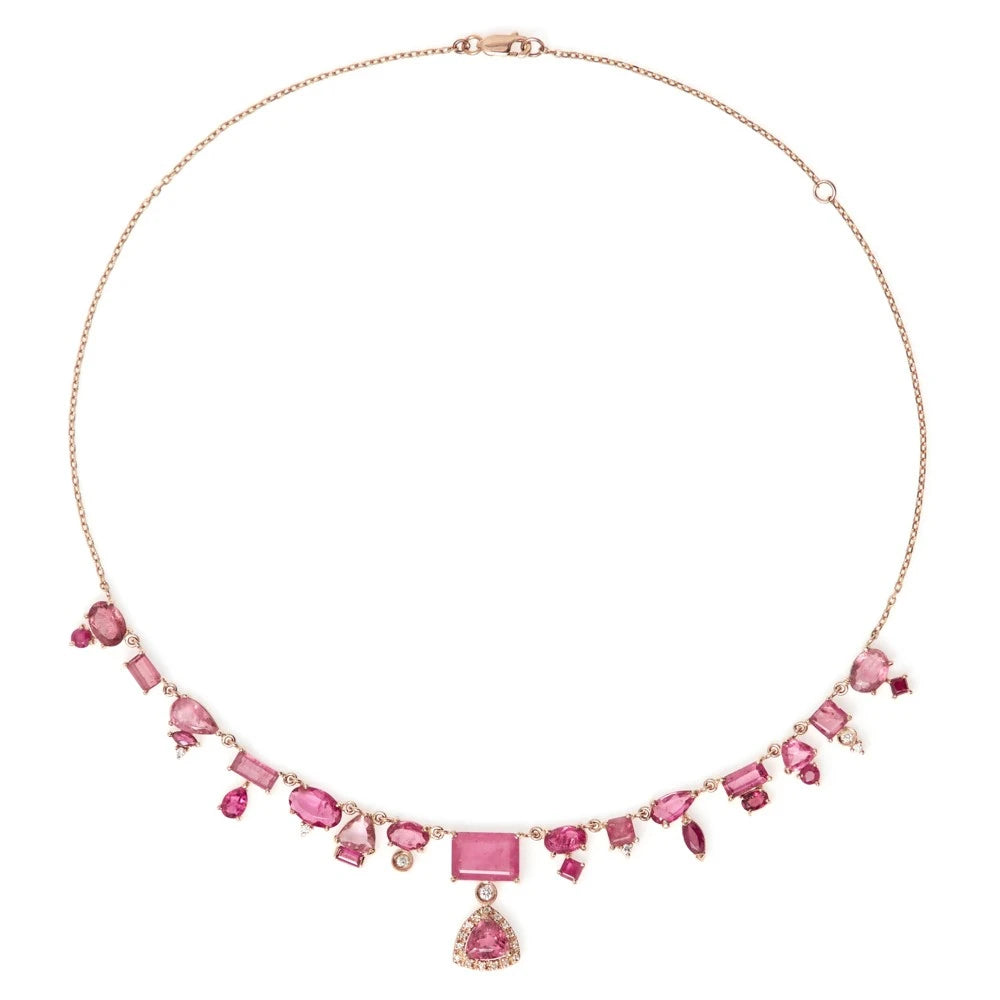 COLAR MAXI COM TURMALINA ROSA, RUBI, RUBELITA E DIAMANTES