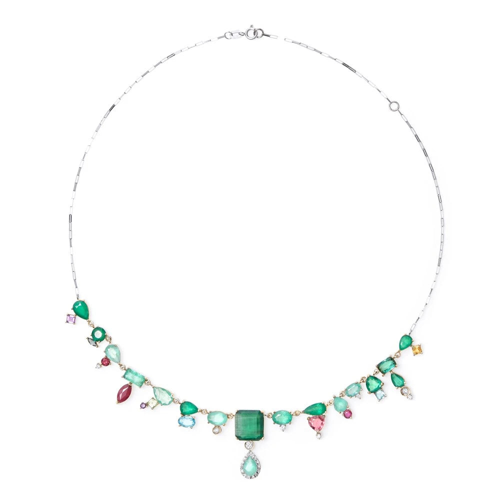 COLAR MAXI COM ESMERALDA E GEMAS