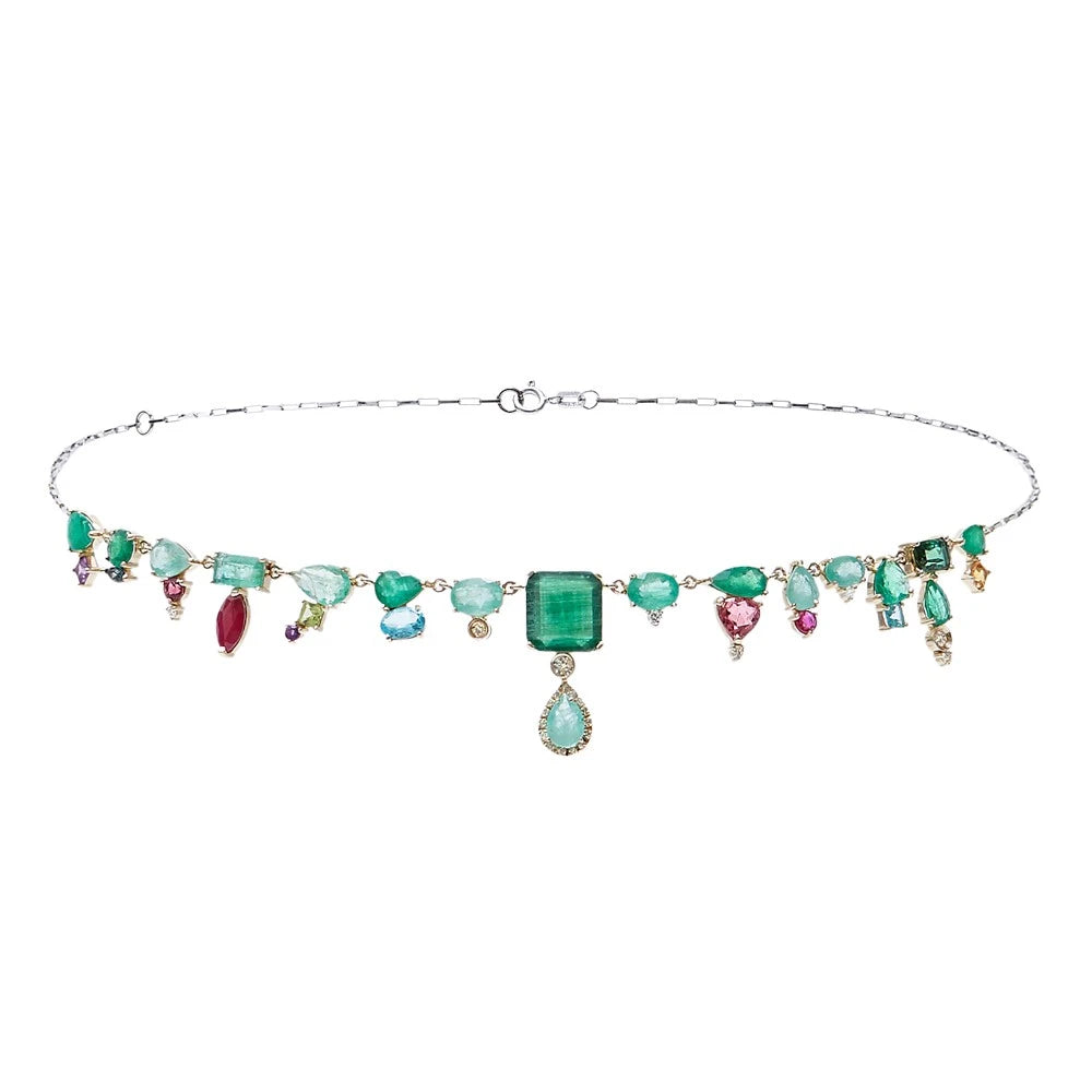 COLAR MAXI COM ESMERALDA E GEMAS