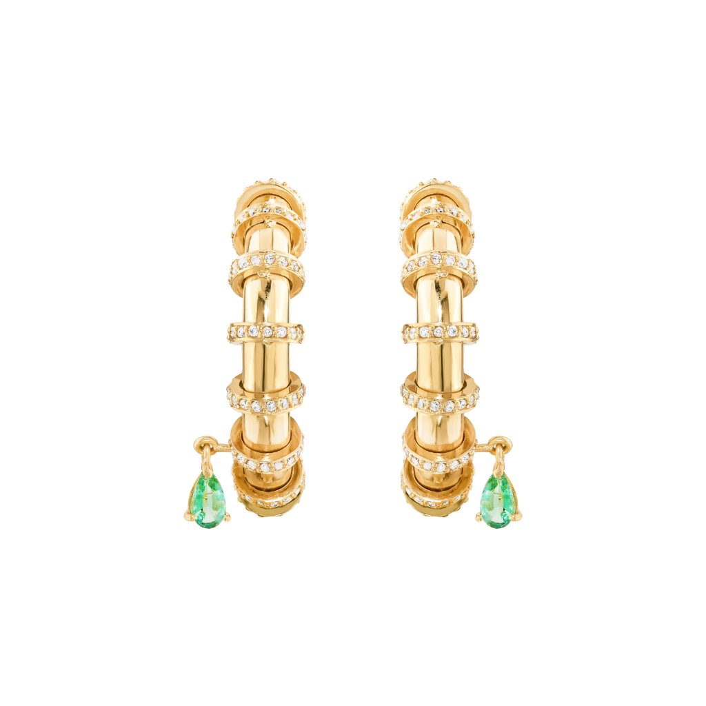 BRINCO CÔNCAVO COM DIAMANTES E ESMERALDA