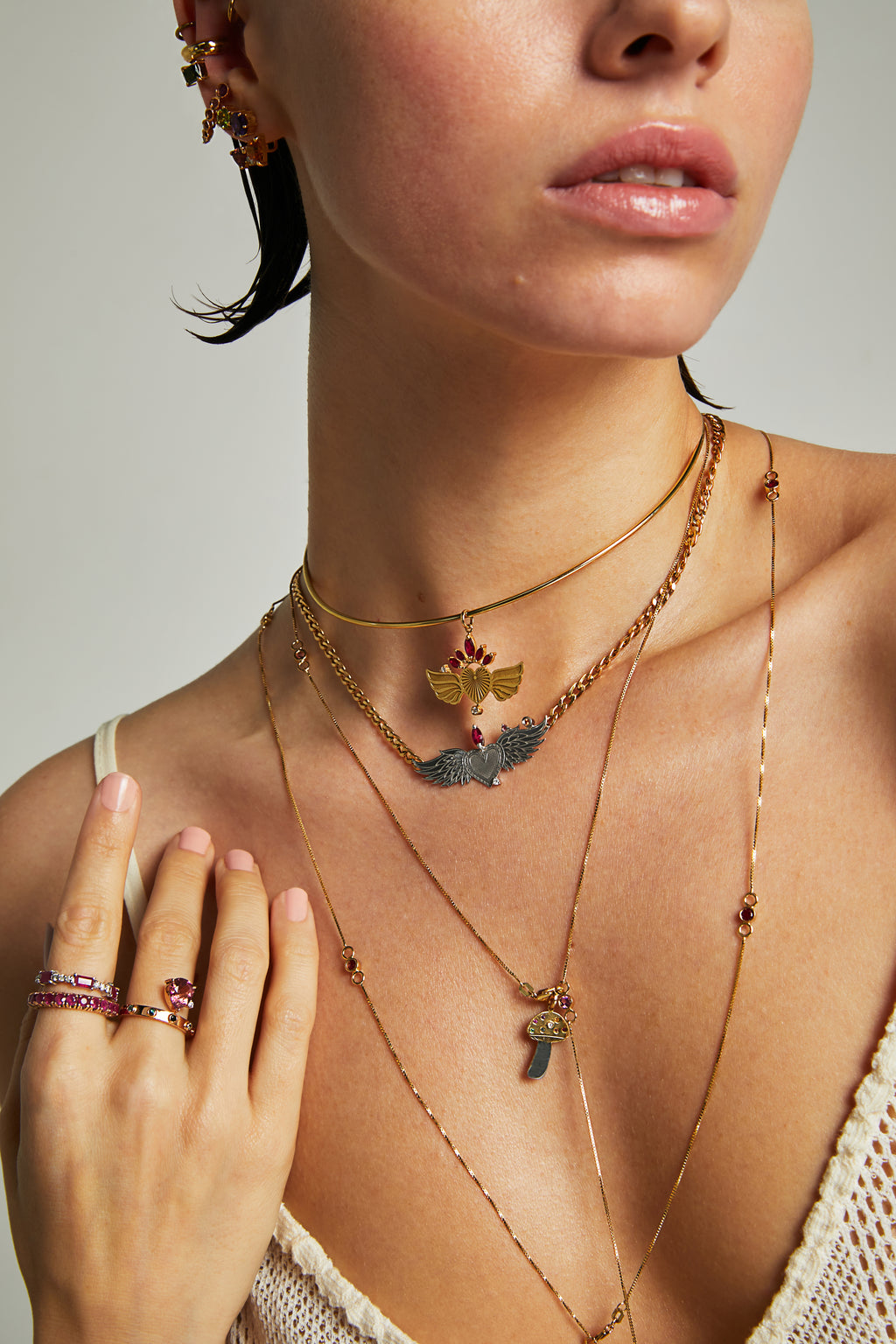 PINGENTE CORAÇÃO ASAS COM RUBIS E DIAMANTE