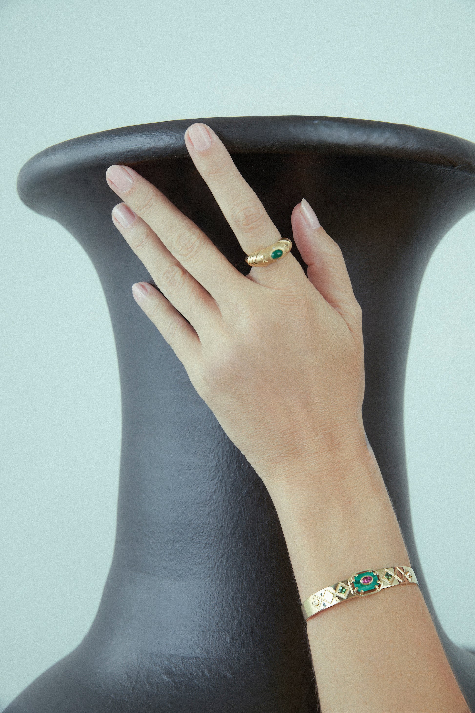 BRACELETE TEXTURAS COM MALAQUITA E DIAMANTES
