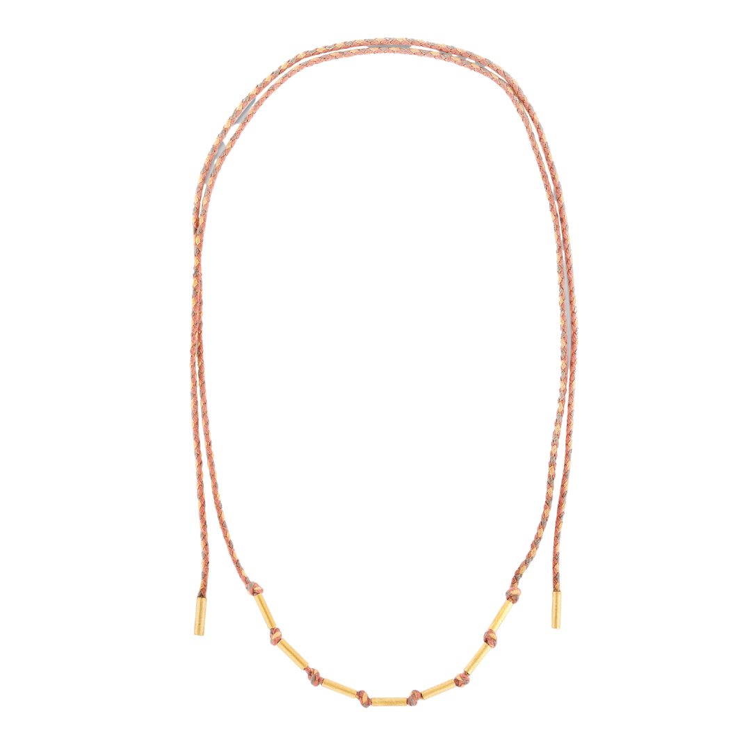 COLAR FIO CORDA COM 7 CANUTILHOS DE OURO