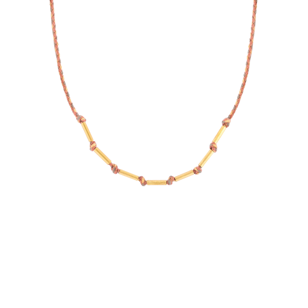 COLAR FIO CORDA COM 7 CANUTILHOS DE OURO