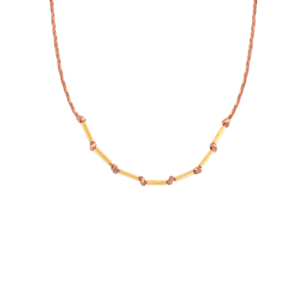 COLAR FIO CORDA COM 7 CANUTILHOS DE OURO