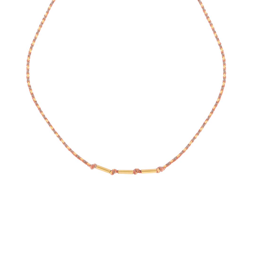 PULSEIRA FIO DE CORDA COM 3 CANINHOS DE OURO