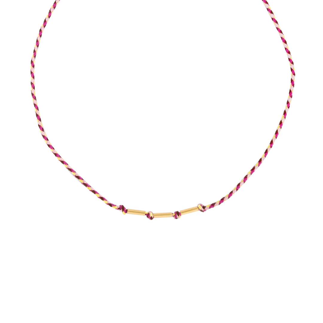 PULSEIRA FIO DE CORDA COM 3 CANINHOS DE OURO