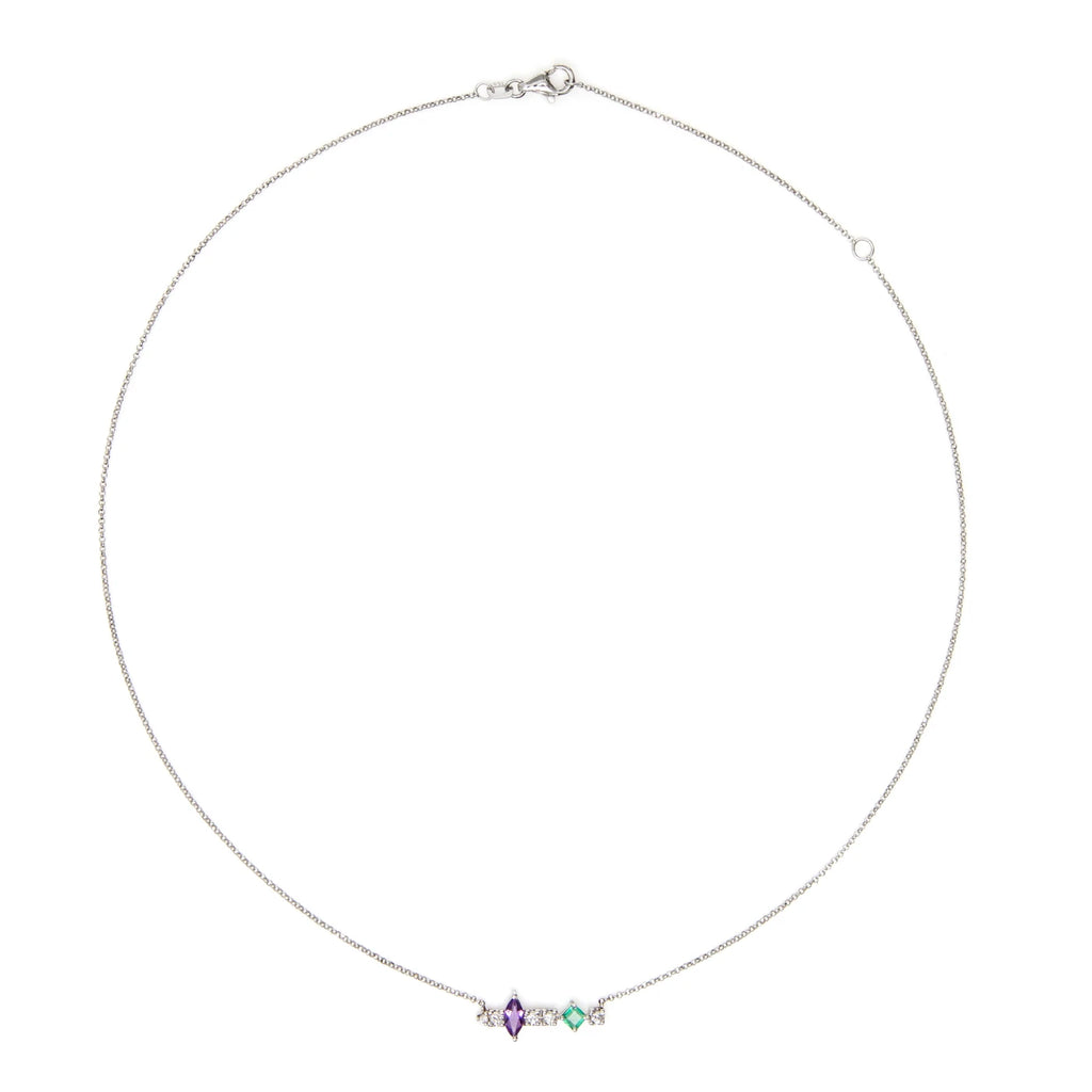 COLAR DIAMANTE, AMETISTA E ESMERALDA